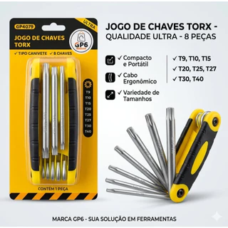 Jogo de Chaves TORX Tipo Canivete 8 Peças GPS GP4079 T8 a T40