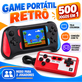 Vídeo Game Portátil Retrô 500 Jogos em 1 Tela Colorida com Controle Externo e Conexão para TV