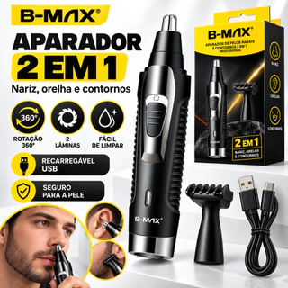 Aparador de Pelos Nariz e Barba 2 em 1 B-MAX BM-C038 Recarregável USB