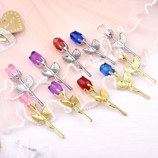 1 cor de cristal de vidro rosa flor estatuetas artesanato flor artificial com caixa dia dos namorados lembrança de pres