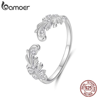 Bamoer Original 925 Prata Esterlina Anel Ajustável Padrão Design Jóias Presente Feminino em Oferta na Shopee