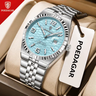 Relógio Masculino POEDAGAR 839 Luxo Esportivo Pulseira De Aço Data Com Lupa Luminoso 3ATM