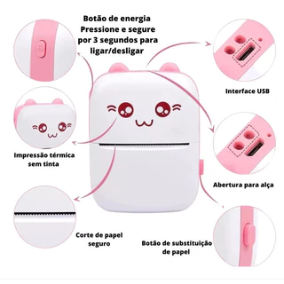 Mini impressora portátil de impressão sem fio de fotos de desenhos animados para Android Ios