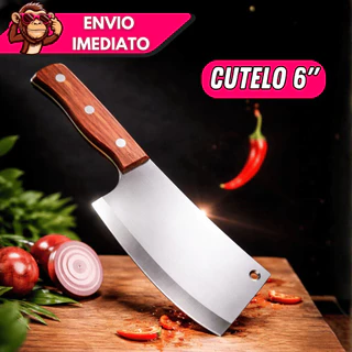 Cutelo Profissional Cabo Madeira Faca Pesada Resistente Para Cozinha e Açougue