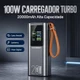 Power Bank 20000mAh 100W Turbo Carregador Portátil Cabo Retrátil Lanterna LED Visor Com ANATEL