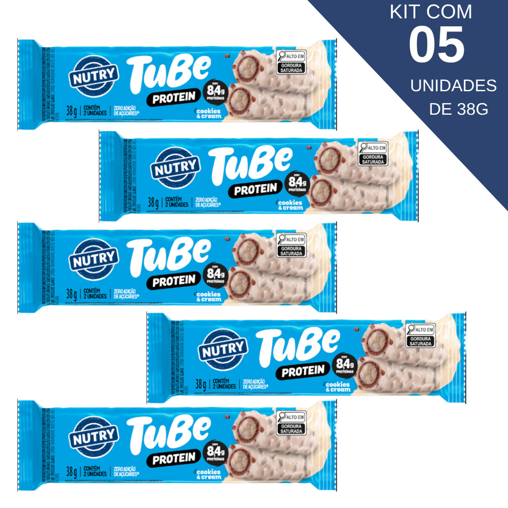 Kit Com 5 Chocolate Tube Protein 8,4g Proteina Cookies Cream Nutry De ...