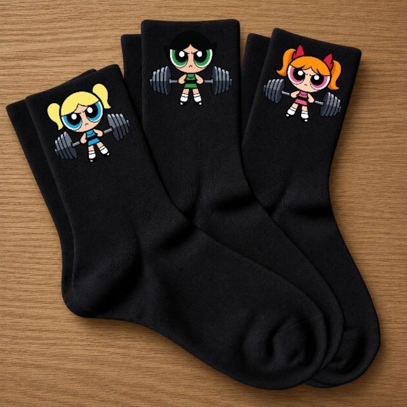 Kit 3 Pares Meias Pretas Femininas Super Poderosas Estampa Moderna Algodão Confortáveis Esportivas Academia Fashion