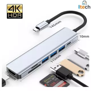 HUB 7 em 1 Tipo C USB HDTV 4K 30Hz Vídeo USB 3.0 USB 2.0 SD TF Cartão Slot Leitor de Dados USB-C-itech
