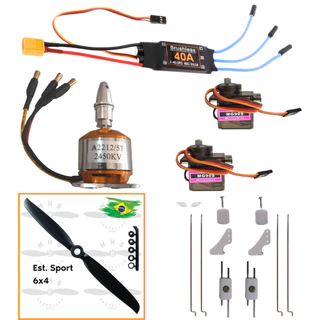 Kit Combo Elétrico Asa Zagi Motor 22-12 2450kv, Esc 40A com bec 5v 3A, 2 Servo MG90 metal e linkagem