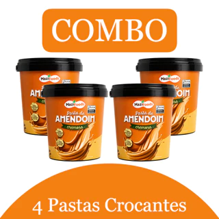 Kit 4 Pasta de Amendoim Cremosa Zero Açúcar Sem Glúten 4KG