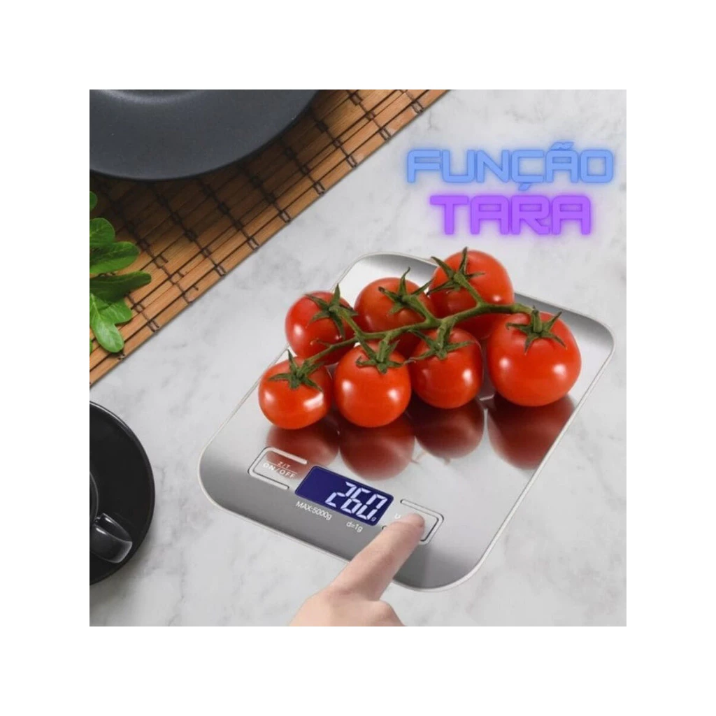 Balança de Cozinha Digital 10kg em Inox Alta Precisão 1g Dieta Fit com Tara LCD Pilhas Inclusas Envio Imediato
