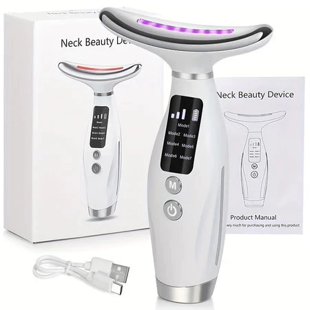 Massageador De Pescoço e Rosto LED Vibração Fototerapia Para Rejuvenescer Firmeza Anti-Rugas