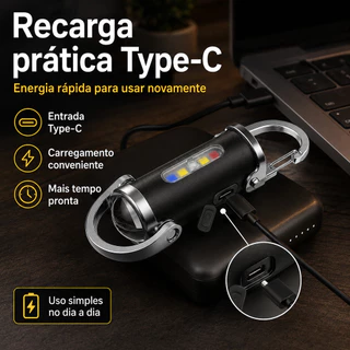 Lanterna de Chaveiro USB Recarregável Portátil Mini 7 Modos À Prova Dwaterproof com Mosquetão Acampamento Caminhada