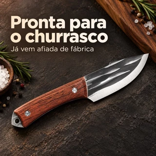 Faca de Desossa e Desbaste Medida Real 21cm Aço Inox 2mm Cutelo Profissional com Bainha Churrasco Cozinha Artesanal