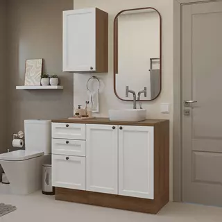 Conjunto Gabinete para Banheiro 110cm 3 Gavetas 3 Portas Rustic/Branco Vik Madesa 01 em Oferta na Shopee