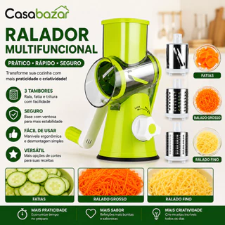 Fatiador e Ralador 3 em 1 Manual para Legumes Vegetais Queijo Cortador Multiuso Cozinha