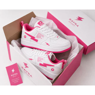 Tênis Feminino Casual 34 ao 43 Branco Rosa Detalhe Camurça Solado Confort
