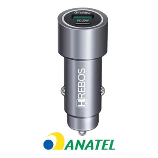 Carregador Veicular Hrebos Pd 20w Turbo Usb Type-c Rápido Cinza