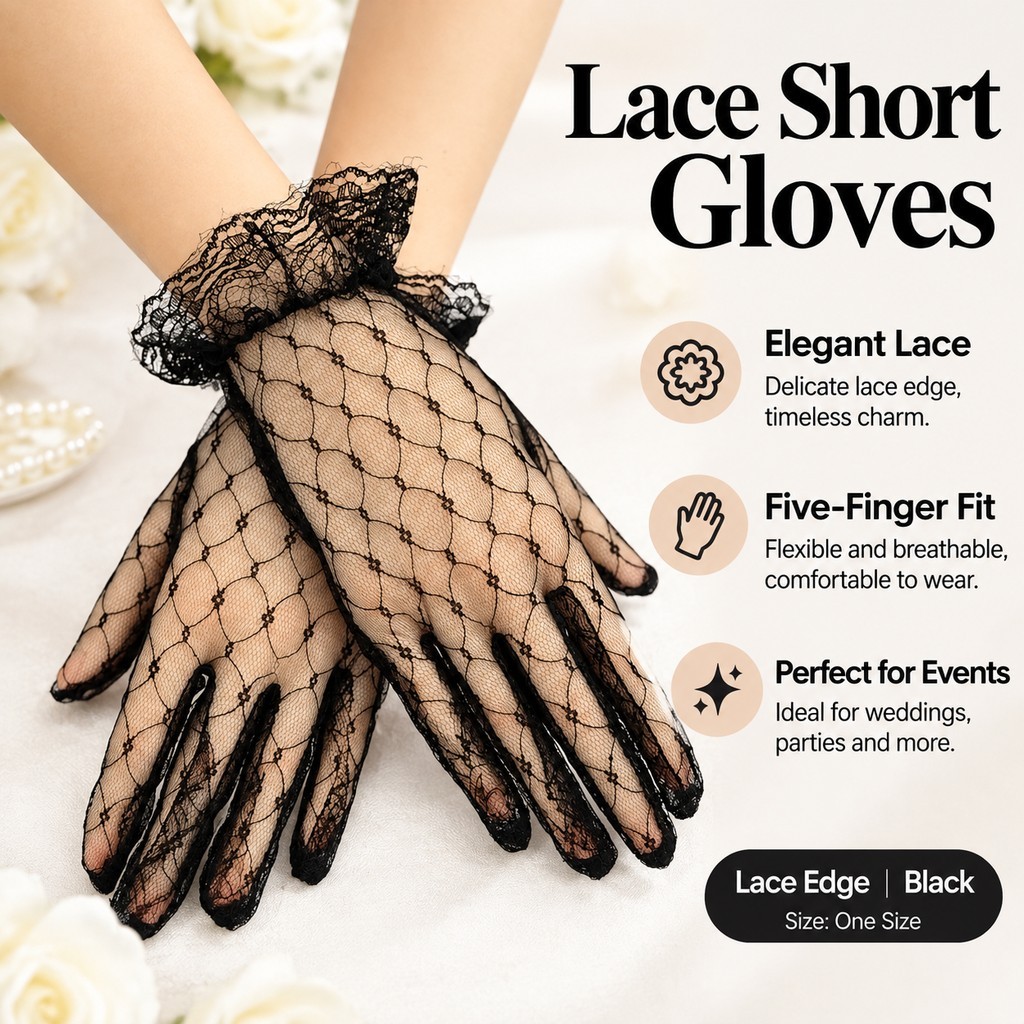 Mulheres Elegantes Luvas De Renda Curta Dedo Cheio Vestido Decorativo ...