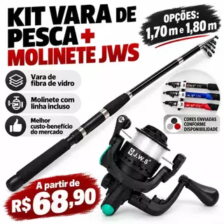 KIT De Pesca JWS Vara Fibra De Vidro e Molinete Com Linha KIT Super Leve Qualidade Premium