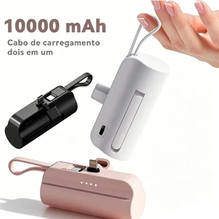 Carregador Portátil Mini Power Bank 10000mAh Com 02 Saídas Tipo-C / Lightning