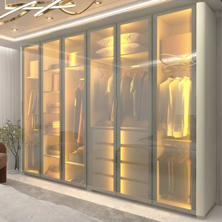 Guarda-roupa Casal 6 Portas com 6 Portas Reflecta com Pés com Led Innova 100% MDF Off White