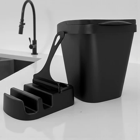 Kit organizador de pia Elegance 3 em 1 – lixeira 4,8l, rodinho e porta detergente e bucha