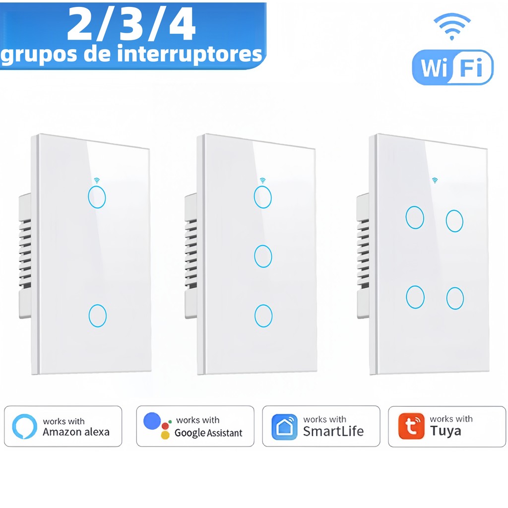 Interruptor inteligente WiFi Tuya, toque de parede (2/3/4 grupos), compatível com Alexa, Google Home