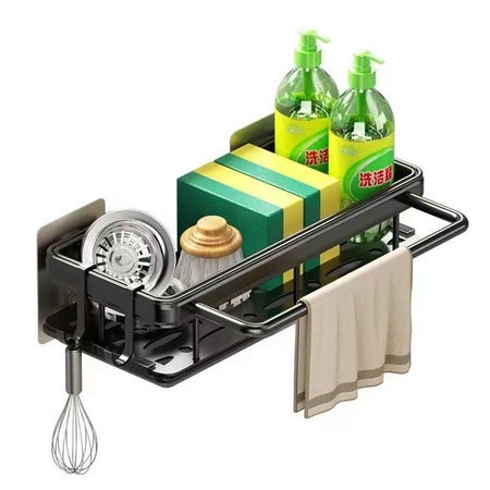 Kit até 2 Organizador Porta Detergente Condimentos Prateleira Suspensa Moderna Rack Suporte cozinha Preto Sem Furo