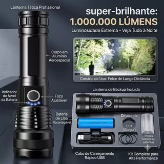 Lanterna Tática T9 /P90 Ultra Potente - Mais Forte do Mercado Leve já