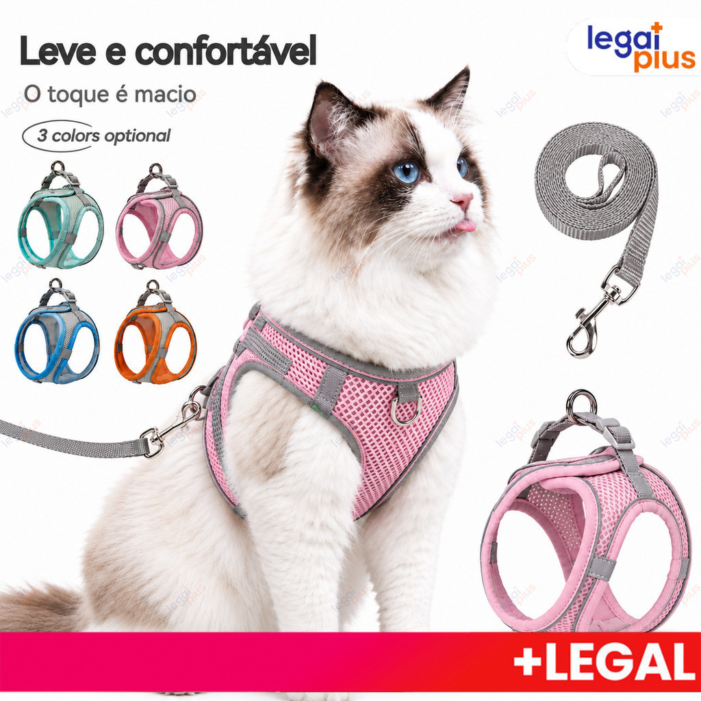 Peitoral com guia para cães e gatos