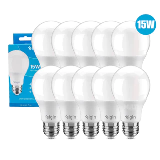 Kit Lâmpadas Elgin LED Bulbo 15W 6500K Branco Frio Alta Durabilidade Bivolt 110/220 Kit 5 ou 10 Lâmpadas