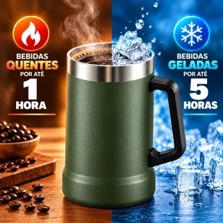 Caneca Térmica Chopp Cerveja Café Camada Dupla Em Inox Copo 710ml Quente ou Frio Com Alça