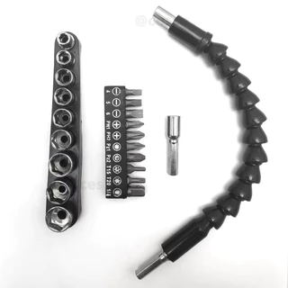 Kit Eixo Extensor Flexível Parafusadeira E Furadeira + 21 Peças