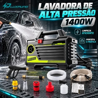 Máquina Lava Jato Portátil 110V ou 220V 1400W 1500PSI 7L/min Kit Completo para Lavar Carro Moto e Quintal
