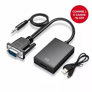  Cabo Conversor VGA para HDMI 1080P HD com Áudio 3.5mm para PC, Laptop, HDTV, Projetor