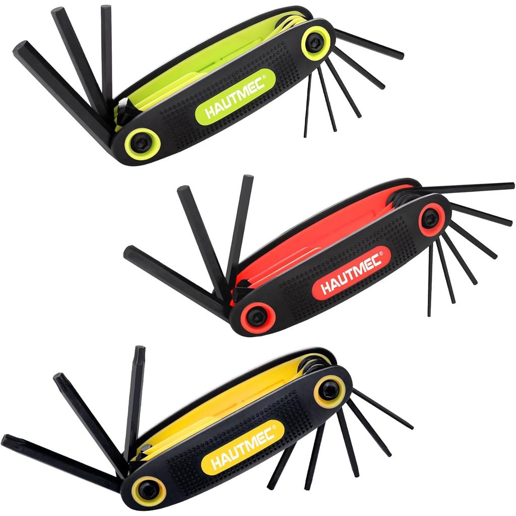HAUTMEC Conjunto de 25 Chaves Allen Dobráveis, Conjunto de Chaves Allen Hexagonais SAE/Torx/Métricas, Chave de Aço Cromo