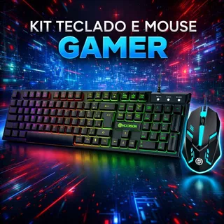 Teclado e Mouse Kit Gamer semi mecanico RGB LED USB ABNT2 Profissional para PC Notebook