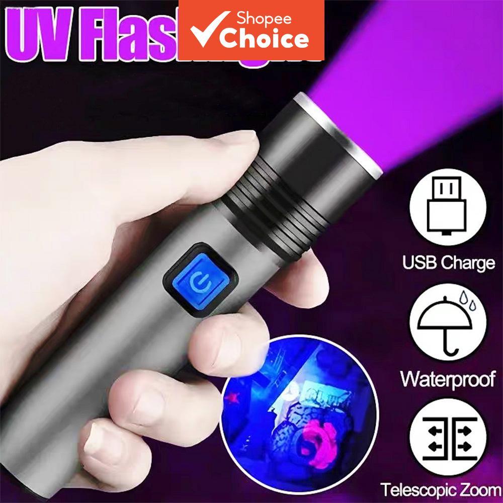 Lanterna UV USB Recarregável 365nm em Alumínio, Portátil, Luz Ultravioleta Negra, Detector de Urina de Animais de
