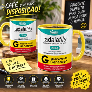 Caneca Meme Tadalafila 20mg Engraçada Presente Criativo Masculino para Homem 325ml