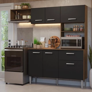 Armário de Cozinha Compacta 196cm Rustic/Preto Aura Madesa em Oferta na Shopee