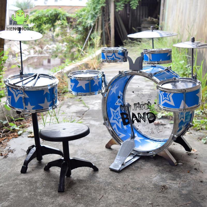 Batería Infantil De 10 Piezas Con Taburete Y Baquetas – 5 Tambores, Platillo Y Pedal, 54 Cm De Altura, Color Rojo Y Azul, Regalo Musical Para Niños De 3 A 7 Años