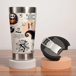 Copo Termico Aço Inoxidável Time de O Estranho Mundo de Jack com Tampa e Abridor 473ml