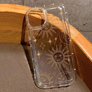 Capinha Capa Para Samsung A55 A35 A03 A04 A05S A10 S23 S24 Plus S25 Ultra Sol e Lua Estrelal Transparente Anti-impacto