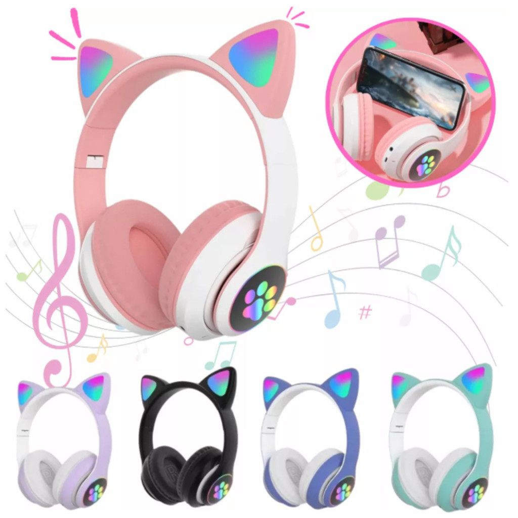 Fone de Ouvido Bluetooth Infantil Sem Fio – Orelha Gatinho com LED ...