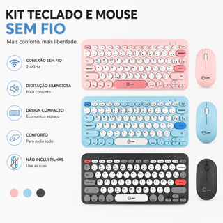 Kit Teclado e Mouse Sem Fio 2.4G Ultrafino Silencioso para Notebook PC Desktop