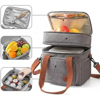 Bolsa Térmica 2 Fechos Bolsos Lateral e Frontal Porta Marmita Fitness Com Alça De Mão e Ombro Transversal