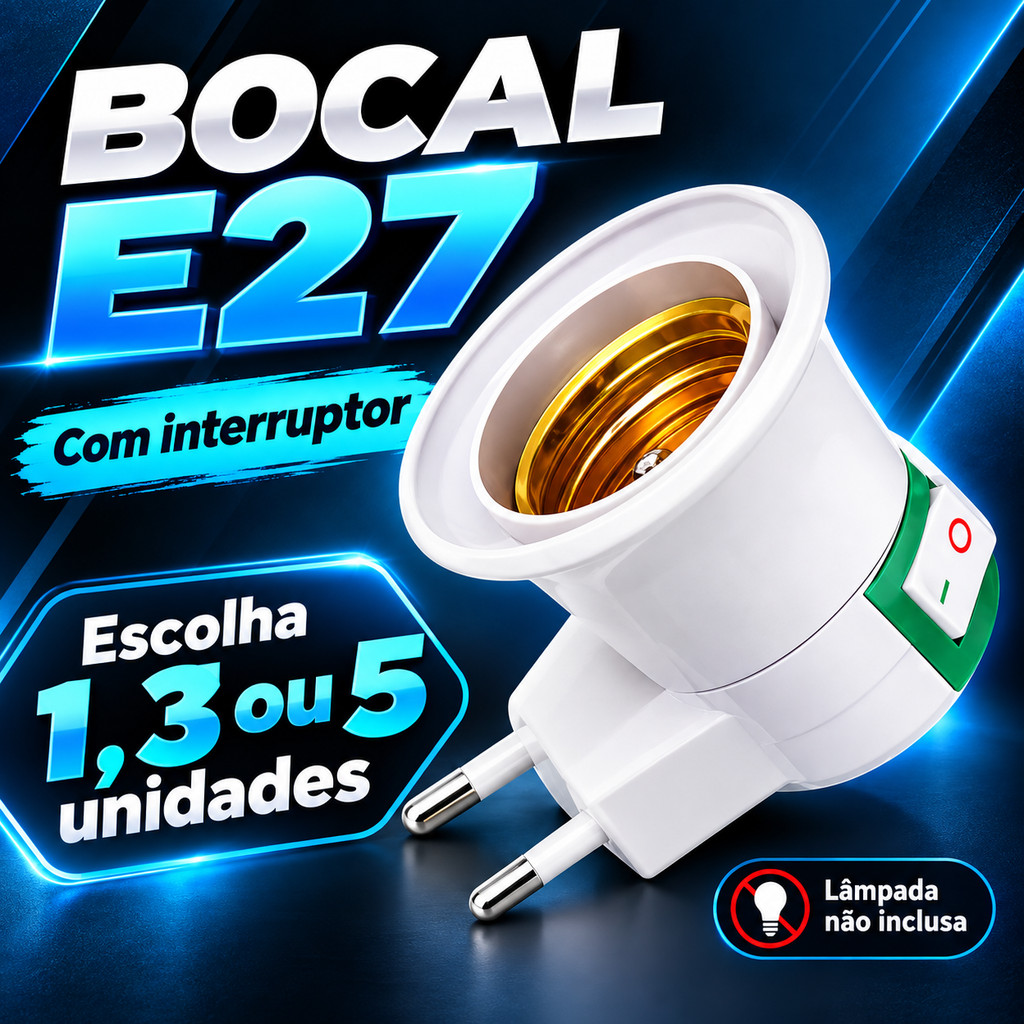 Adaptador E27 de Tomada Plugue com Dois Pinos e Interruptor | Shopee Brasil