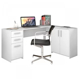 Escrivaninha Mesa Escritório em L Office Nt 2005 2 Gavetas 3 Portas 157cm Branco New Branco