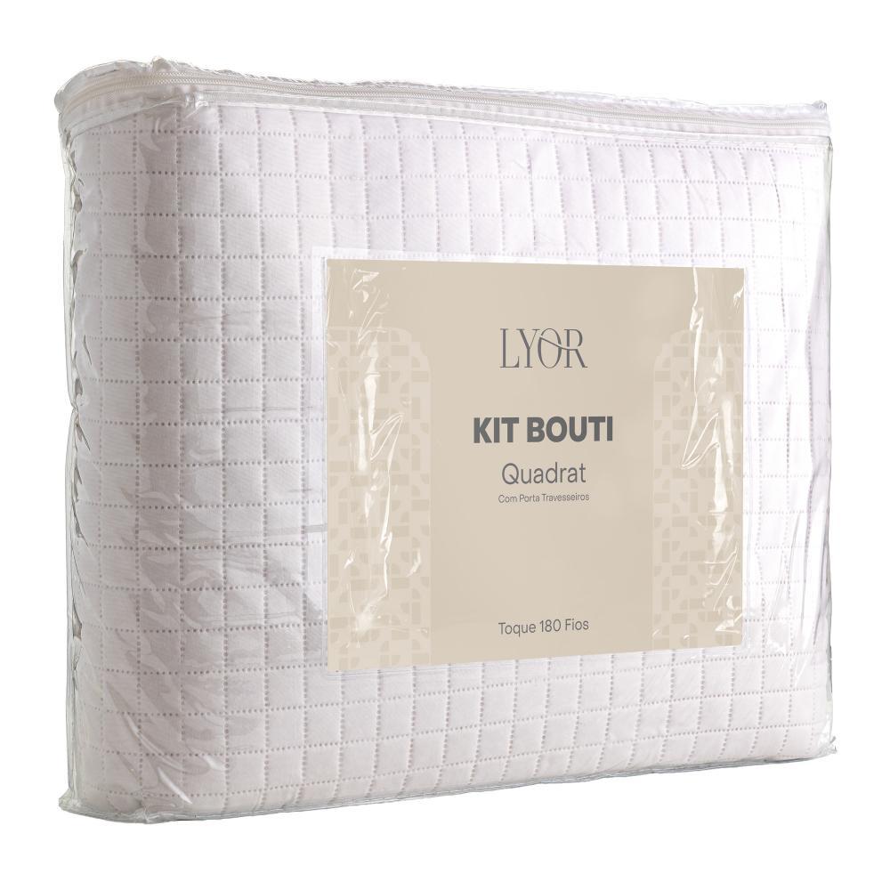Colcha Matelassê Quadrat Casal Branca Microfibra Lyor com 2 Porta Travesseiros para Cama Quarto Decoração Moderna